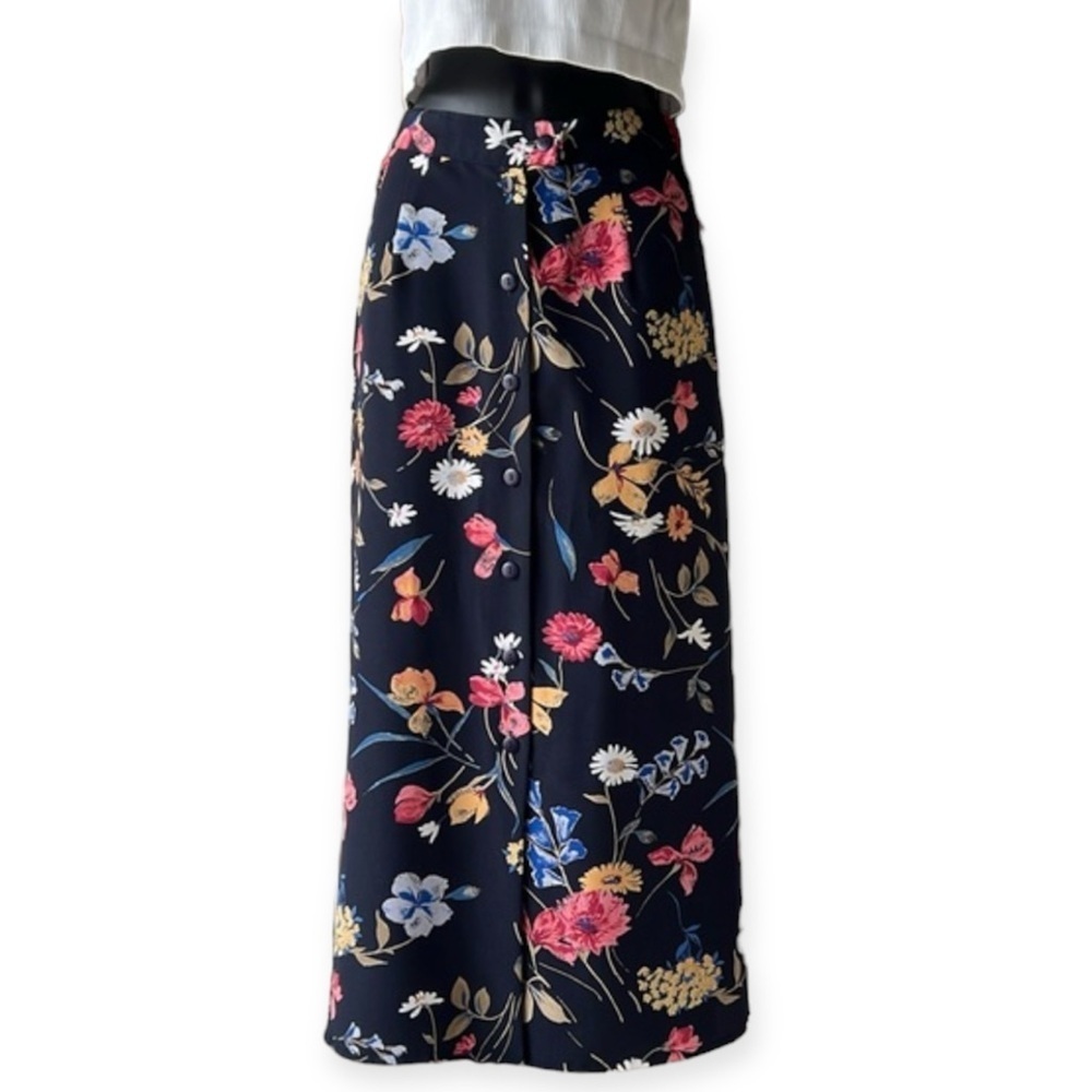 ALIA Vintage Navy Blue Floral Button Up Skirt Size 10